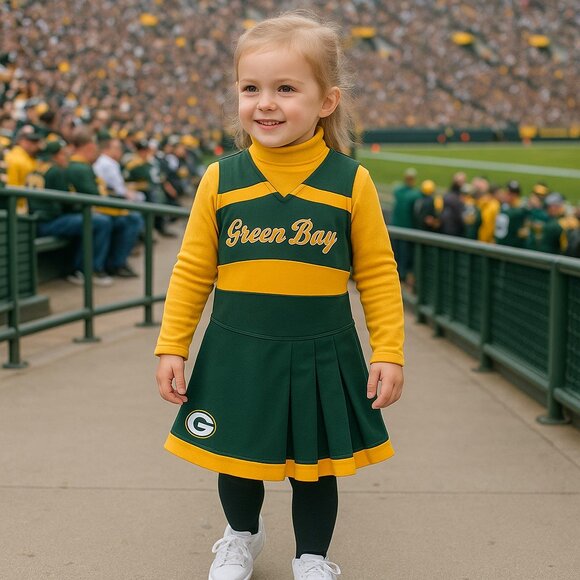 Green Bay Packers Dark Green Gold Sleeveless Cheerleader Dress Toddler Girls 3T - Picture 1 of 10